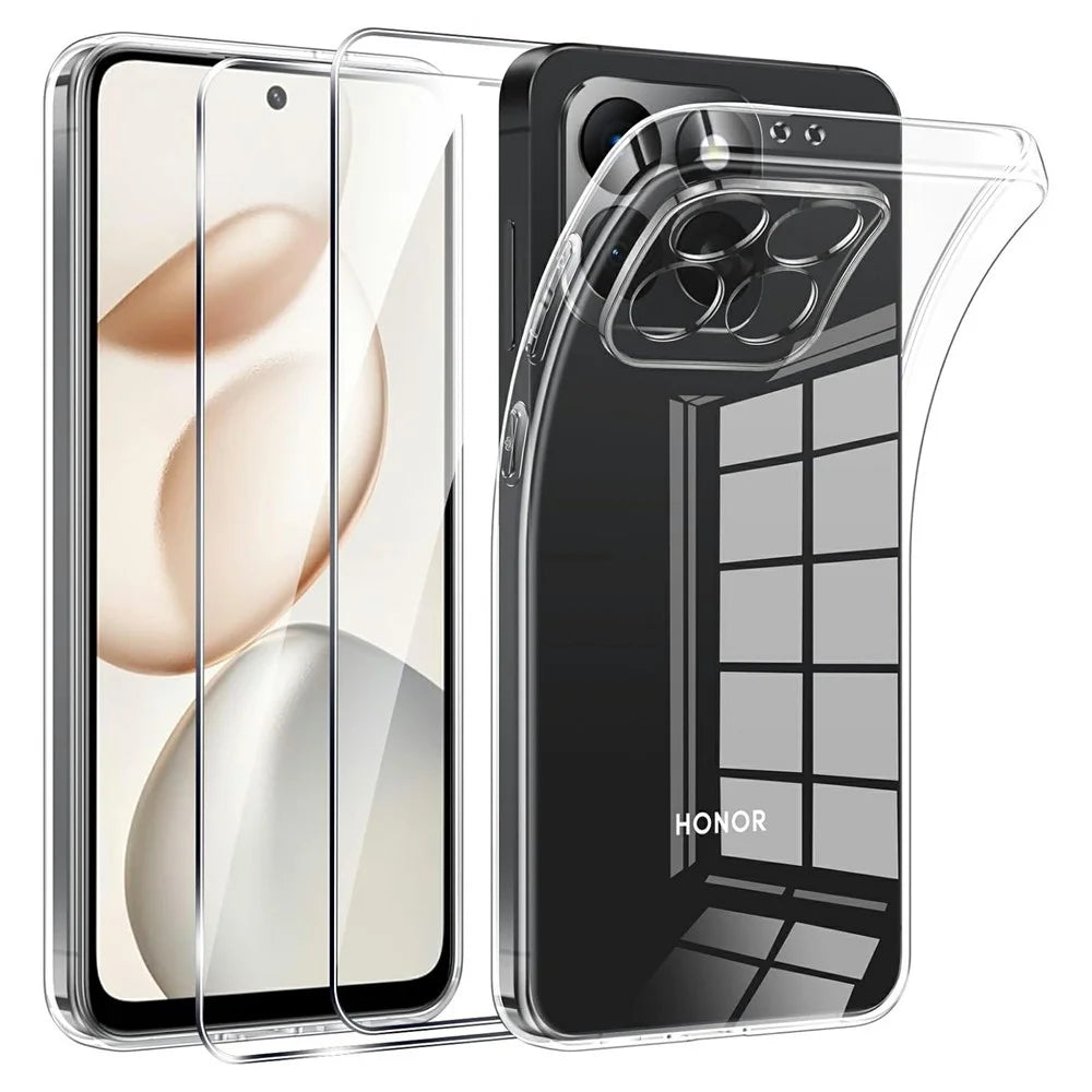 For Honor 400 Smart 4G  /  400 Smart 5G  /  X7d 4G Case TPU Clear Phone Cover + 2PCS Tempered Glass Screen Film 2.5D Arc Edge - 1