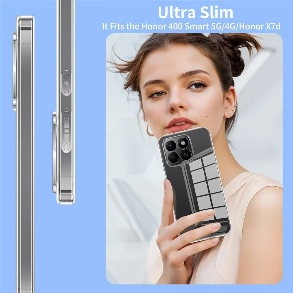 For Honor 400 Smart 4G  /  400 Smart 5G  /  X7d 4G Case TPU Clear Phone Cover + 2PCS Tempered Glass Screen Film 2.5D Arc Edge - 3