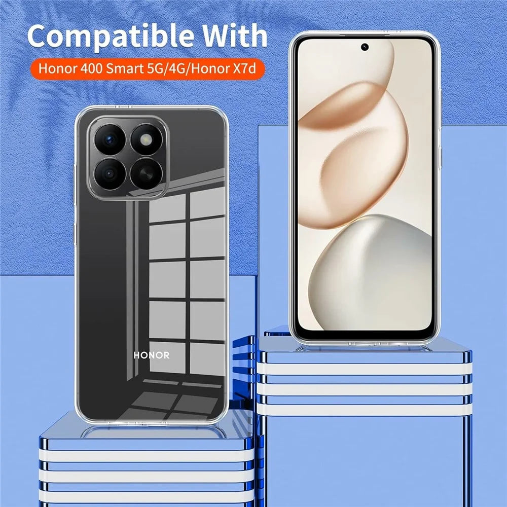 For Honor 400 Smart 4G  /  400 Smart 5G  /  X7d 4G Case TPU Clear Phone Cover + 2PCS Tempered Glass Screen Film 2.5D Arc Edge - 4