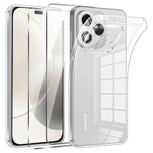 For Honor 400 Lite 5G Case TPU Clear Phone Cover + 2PCS Tempered Glass Screen Film 2.5D Arc Edge - 1