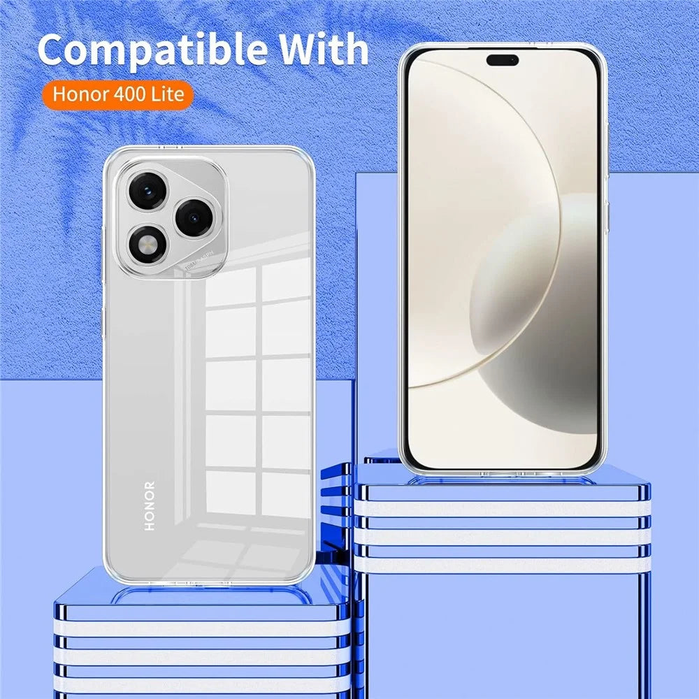 For Honor 400 Lite 5G Case TPU Clear Phone Cover + 2PCS Tempered Glass Screen Film 2.5D Arc Edge - 5