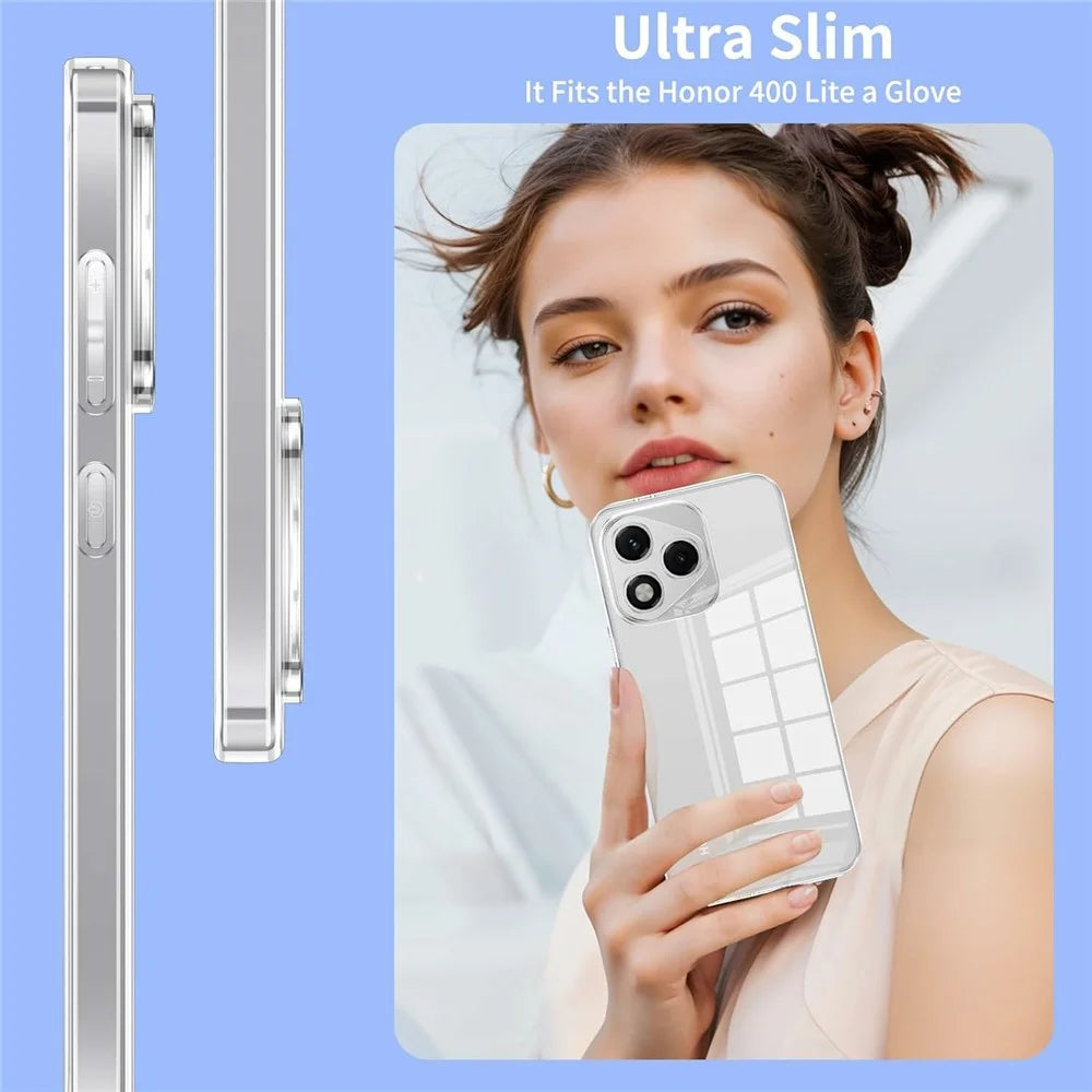 For Honor 400 Lite 5G Case TPU Clear Phone Cover + 2PCS Tempered Glass Screen Film 2.5D Arc Edge - 7