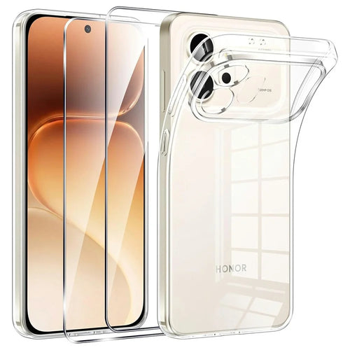 For Honor 600 5G Case TPU Clear Phone Cover + 2PCS Tempered Glass Screen Film 2.5D Arc Edge - 1