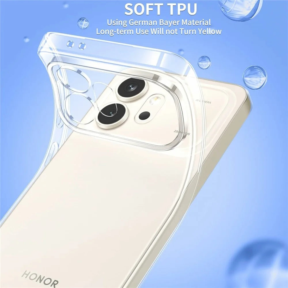 For Honor 600 5G Case TPU Clear Phone Cover + 2PCS Tempered Glass Screen Film 2.5D Arc Edge - 2