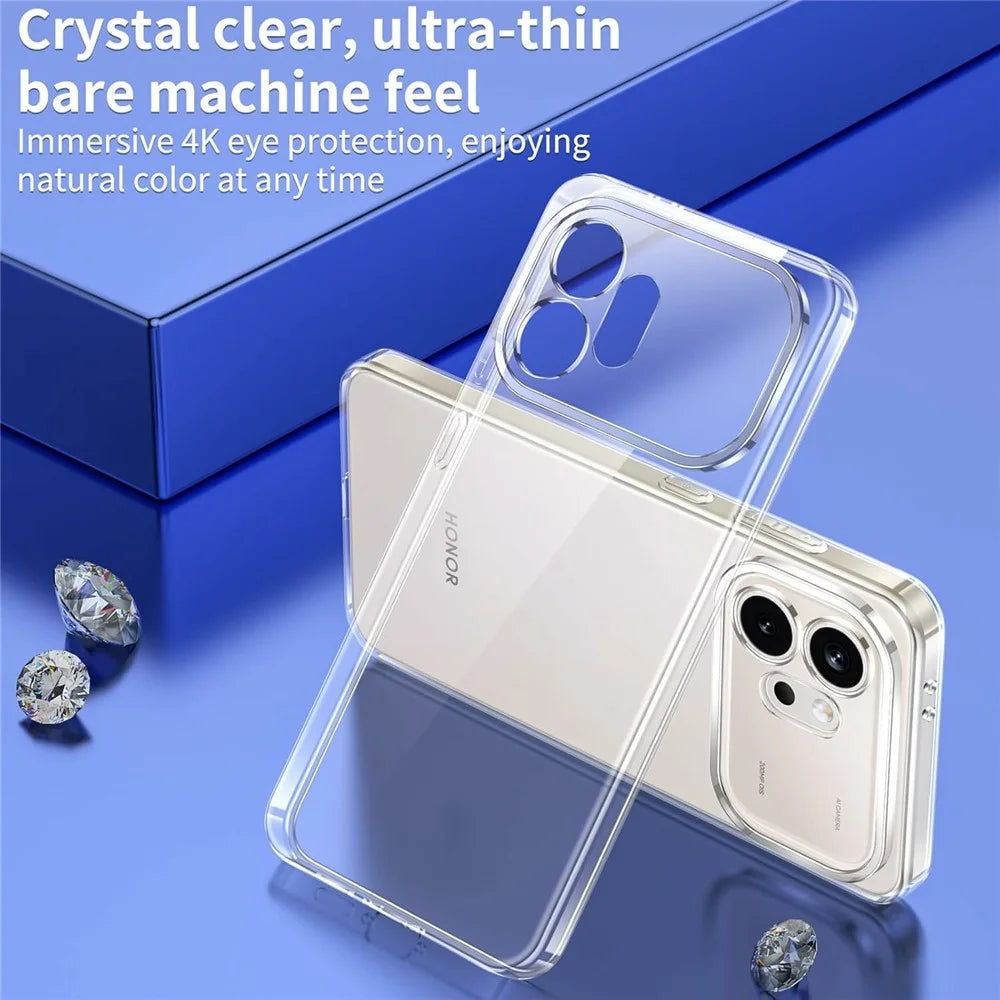 For Honor 600 5G Case TPU Clear Phone Cover + 2PCS Tempered Glass Screen Film 2.5D Arc Edge - 6