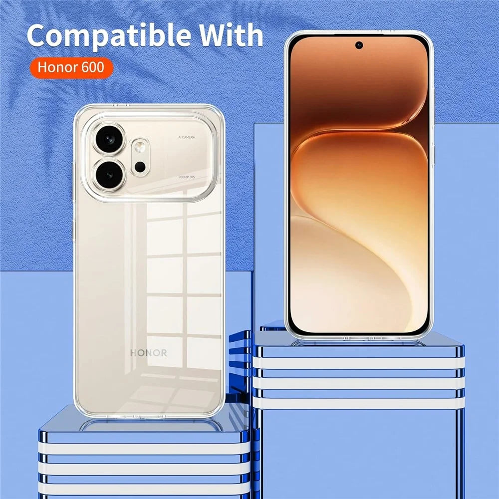 For Honor 600 5G Case TPU Clear Phone Cover + 2PCS Tempered Glass Screen Film 2.5D Arc Edge - 7