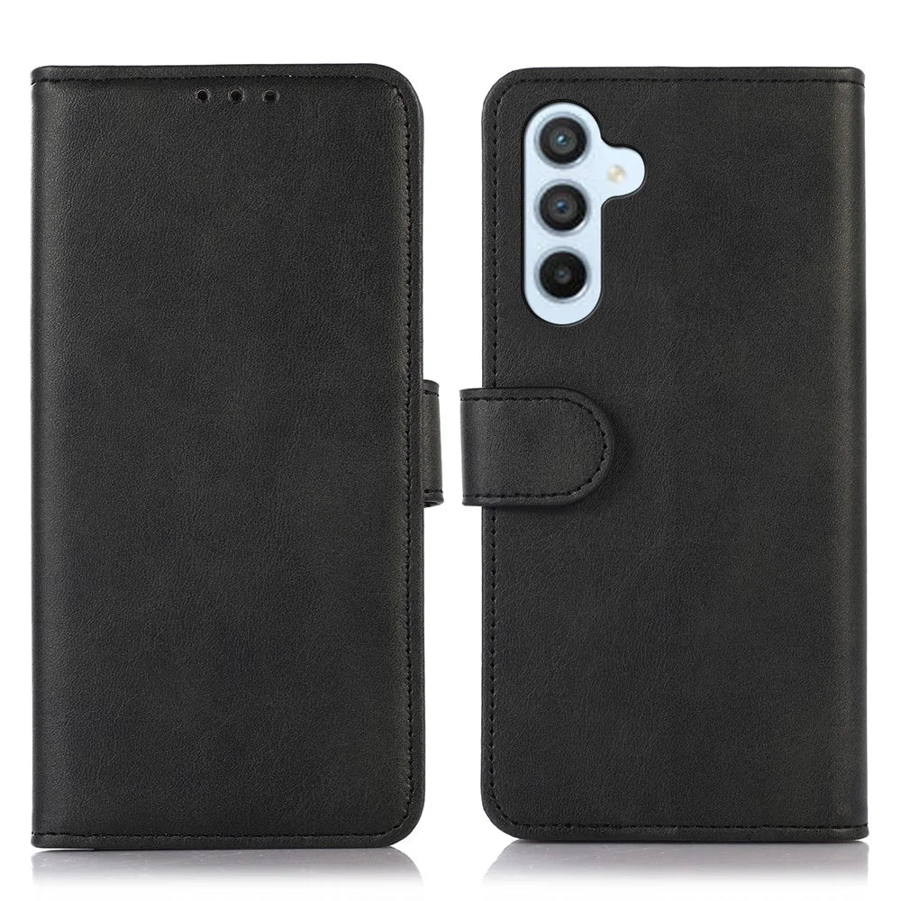 For Samsung Galaxy A34 5G Textured PU Leather Folio Flip Phone Case Full Protection Wallet Stand Cover - Black - 1