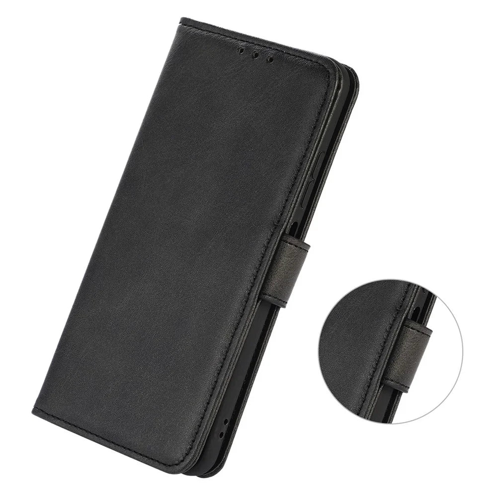 For Samsung Galaxy A34 5G Textured PU Leather Folio Flip Phone Case Full Protection Wallet Stand Cover - Black - 4
