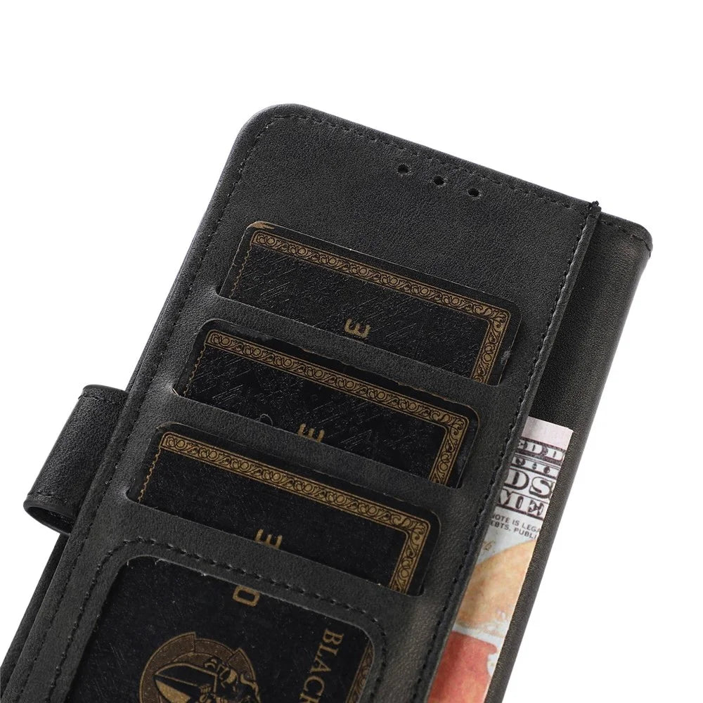 For Samsung Galaxy A34 5G Textured PU Leather Folio Flip Phone Case Full Protection Wallet Stand Cover - Black - 5