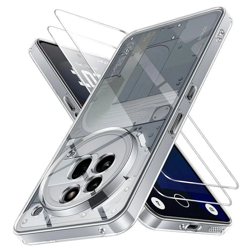 For Nothing Phone (3a) Pro Case TPU Clear Phone Cover + 2PCS Tempered Glass Screen Film 2.5D Arc Edge - 1