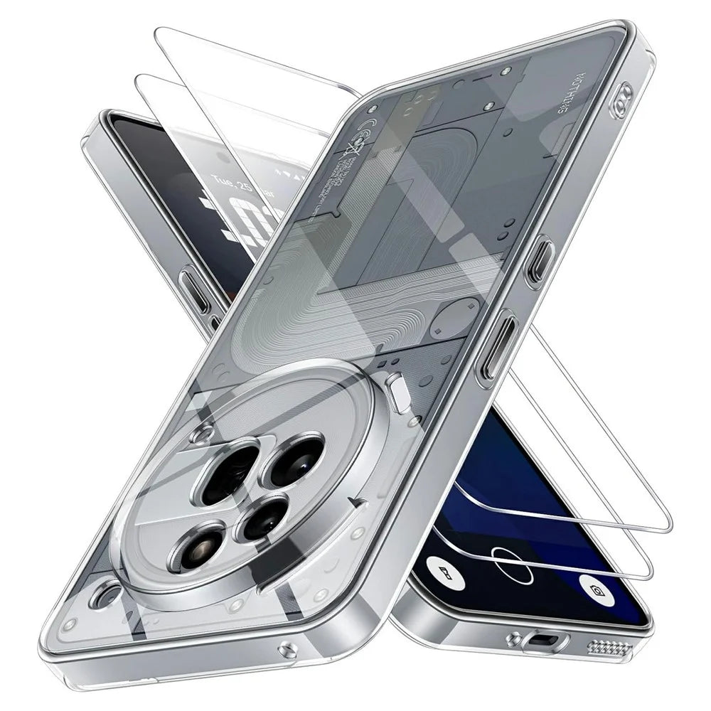 For Nothing Phone (3a) Pro Case TPU Clear Phone Cover + 2PCS Tempered Glass Screen Film 2.5D Arc Edge - 1