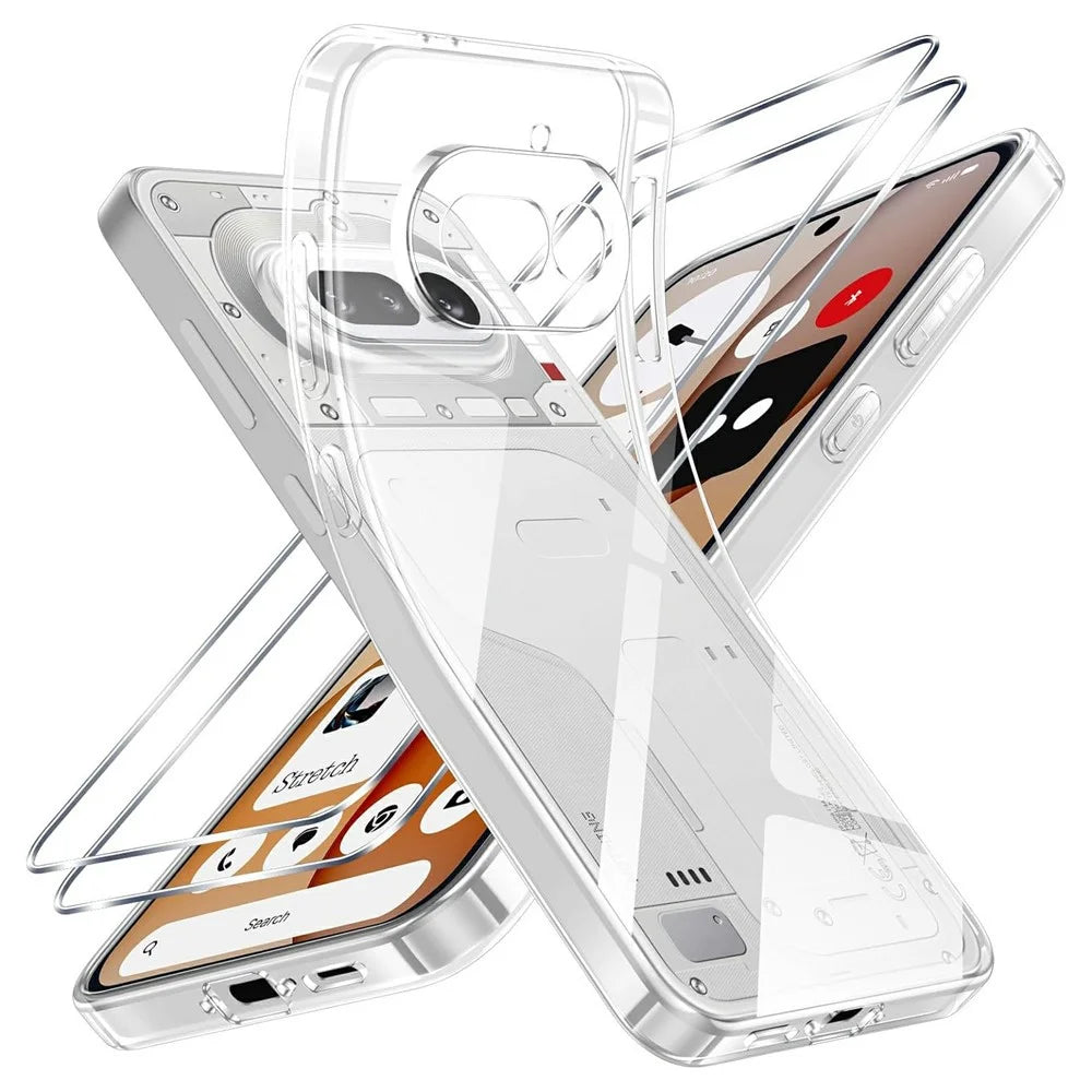 For Nothing Phone (4a) Case TPU Clear Phone Cover + 2PCS Tempered Glass Screen Film 2.5D Arc Edge - 1
