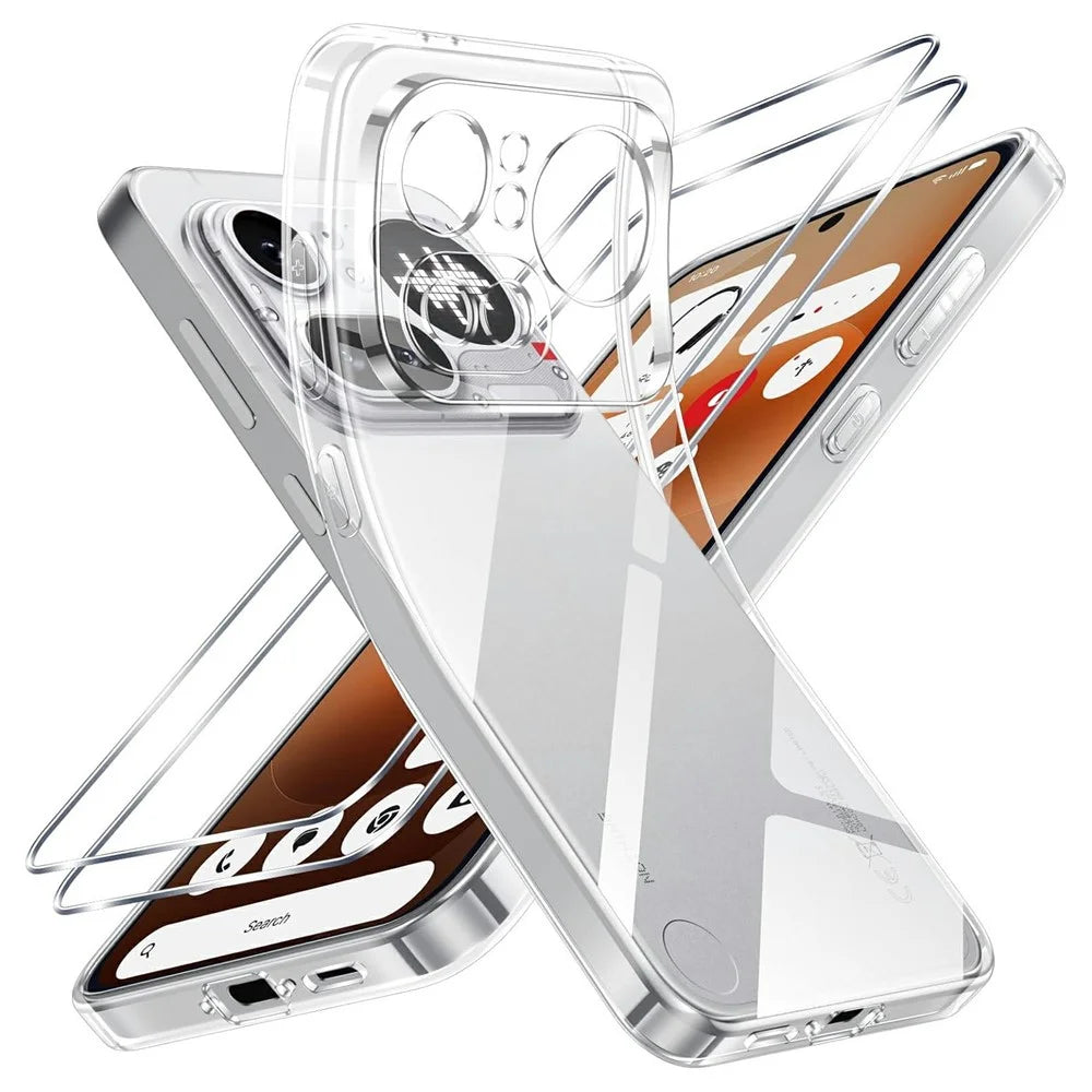 For Nothing Phone (4a) Pro Case TPU Clear Phone Cover + 2PCS Tempered Glass Screen Film 2.5D Arc Edge - 1
