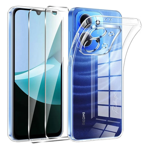 For Xiaomi Poco C85 5G Case TPU Clear Phone Cover + 2PCS Tempered Glass Screen Film 2.5D Arc Edge - 1