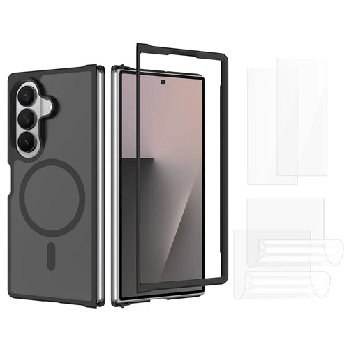 For Samsung Galaxy Z Fold8 Ultra Magnetic Case TPU + PC Skin-Feel Phone Cover with 2Pcs Outer Screen Tempered Glass Film + 2Pcs Inner Screen Hydrogel Film - Black - 1