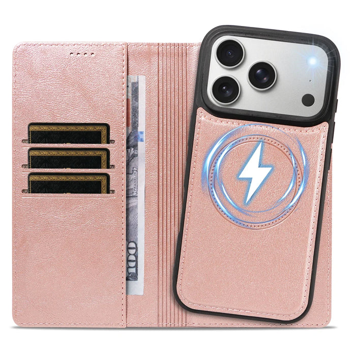For iPhone 18 Pro / iPhone 17 Pro Magnetic Case Detachable 2 in 1 Leather Wallet Phone Cover - Rose Gold - 2