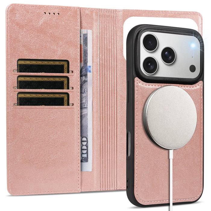 For iPhone 18 Pro / iPhone 17 Pro Magnetic Case Detachable 2 in 1 Leather Wallet Phone Cover - Rose Gold - 3