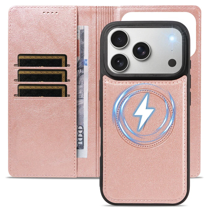 For iPhone 18 Pro / iPhone 17 Pro Magnetic Case Detachable 2 in 1 Leather Wallet Phone Cover - Rose Gold - 4