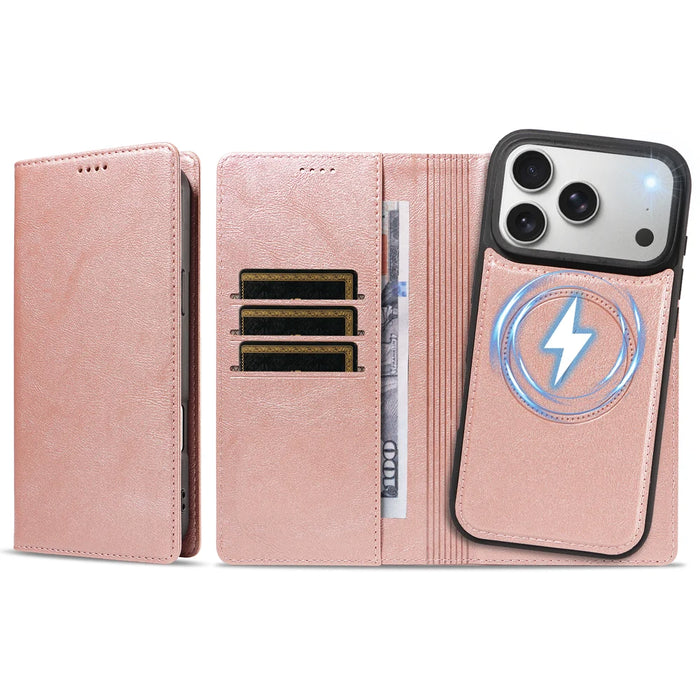 For iPhone 18 Pro / iPhone 17 Pro Magnetic Case Detachable 2 in 1 Leather Wallet Phone Cover - Rose Gold - 6