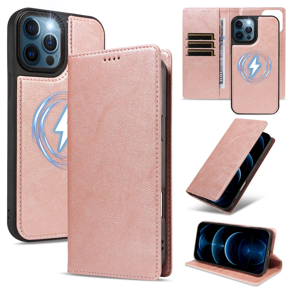 For iPhone 12 Pro Max Magnetic Case Detachable 2 in 1 Leather Wallet Phone Cover - Rose Gold - 1