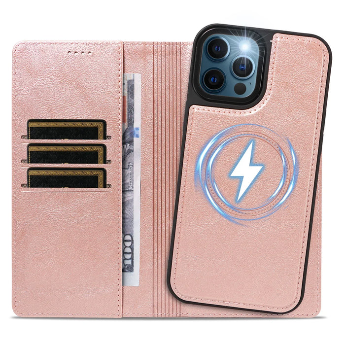For iPhone 12 Pro Max Magnetic Case Detachable 2 in 1 Leather Wallet Phone Cover - Rose Gold - 2