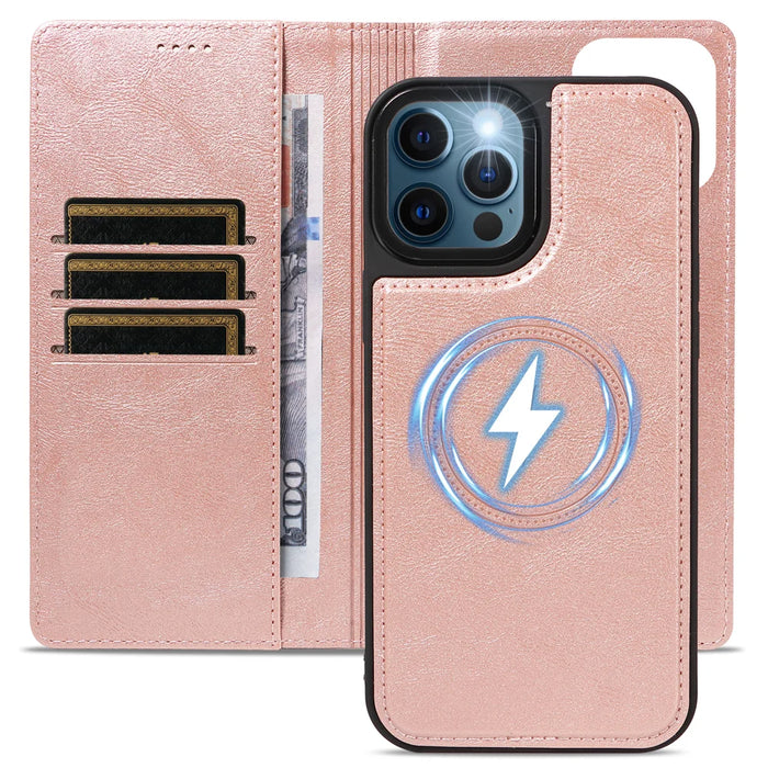 For iPhone 12 Pro Max Magnetic Case Detachable 2 in 1 Leather Wallet Phone Cover - Rose Gold - 4