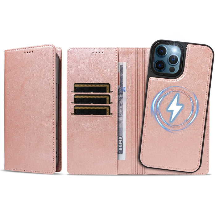 For iPhone 12 Pro Max Magnetic Case Detachable 2 in 1 Leather Wallet Phone Cover - Rose Gold - 6