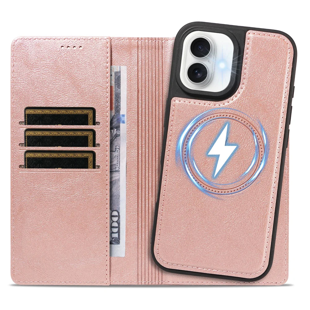For iPhone 17 Magnetic Case Detachable 2 in 1 Leather Wallet Phone Cover - Rose Gold - 2