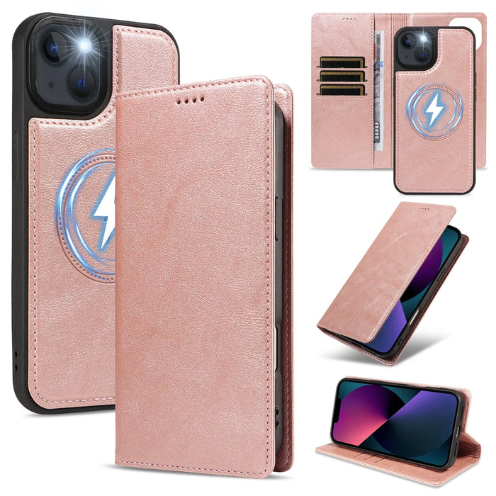 For iPhone 14 / iPhone 13 Magnetic Case Detachable 2 in 1 Leather Wallet Phone Cover - Rose Gold - 1