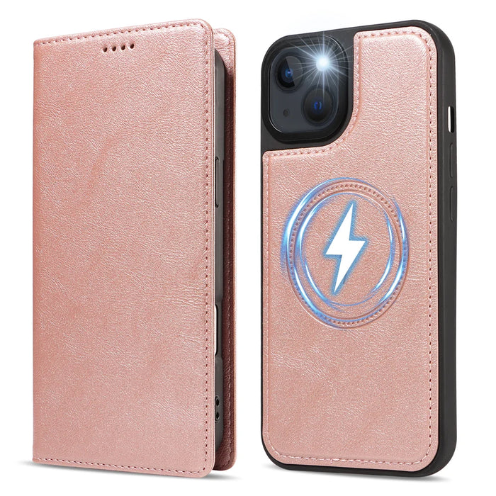 For iPhone 14 / iPhone 13 Magnetic Case Detachable 2 in 1 Leather Wallet Phone Cover - Rose Gold - 5