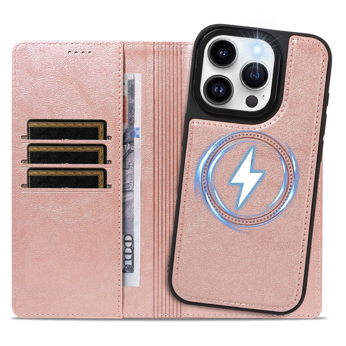 For iPhone 14 Pro Magnetic Case Detachable 2 in 1 Leather Wallet Phone Cover - Rose Gold - 2