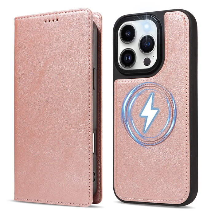 For iPhone 14 Pro Magnetic Case Detachable 2 in 1 Leather Wallet Phone Cover - Rose Gold - 5