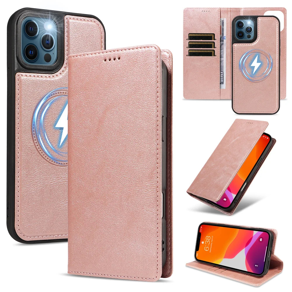 For iPhone 12 Pro / iPhone 12 Magnetic Case Detachable 2 in 1 Leather Wallet Phone Cover - Rose Gold - 1