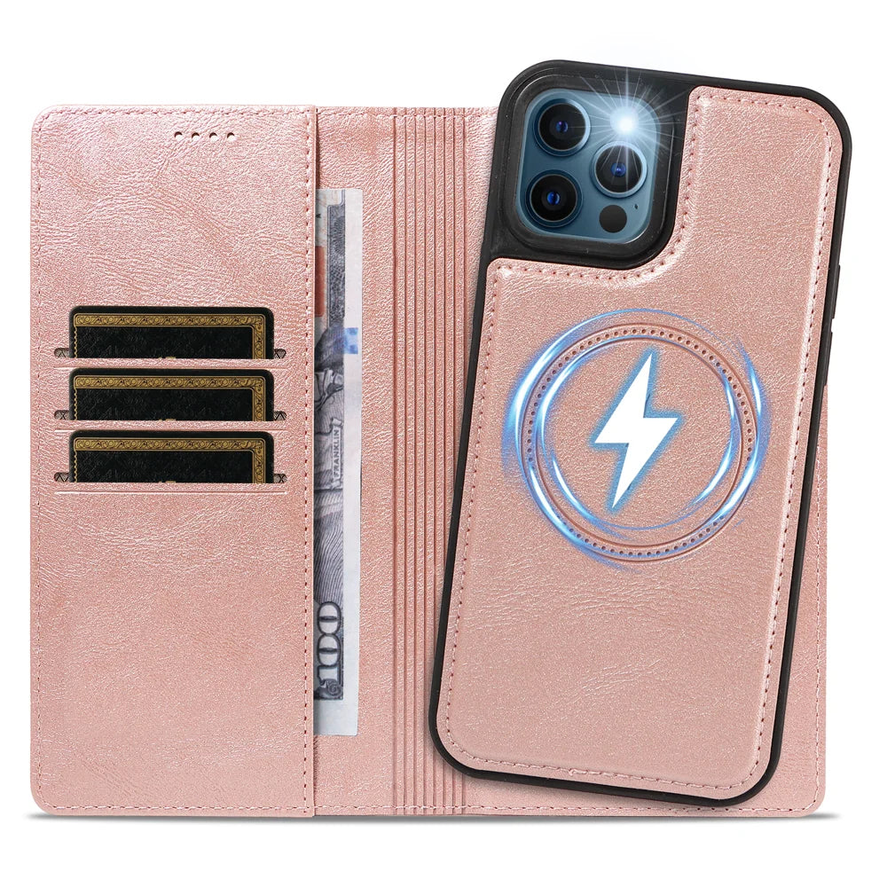 For iPhone 12 Pro / iPhone 12 Magnetic Case Detachable 2 in 1 Leather Wallet Phone Cover - Rose Gold - 2