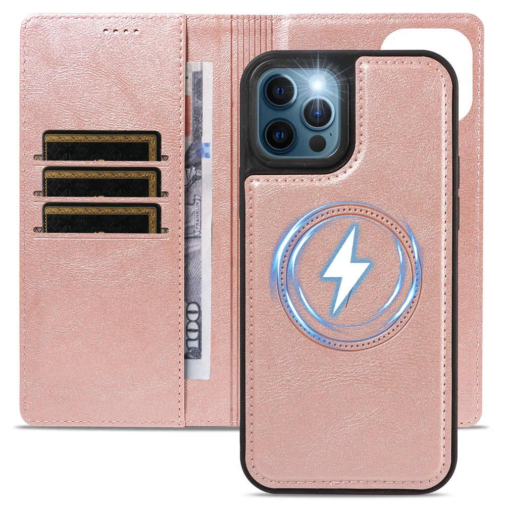 For iPhone 12 Pro / iPhone 12 Magnetic Case Detachable 2 in 1 Leather Wallet Phone Cover - Rose Gold - 4