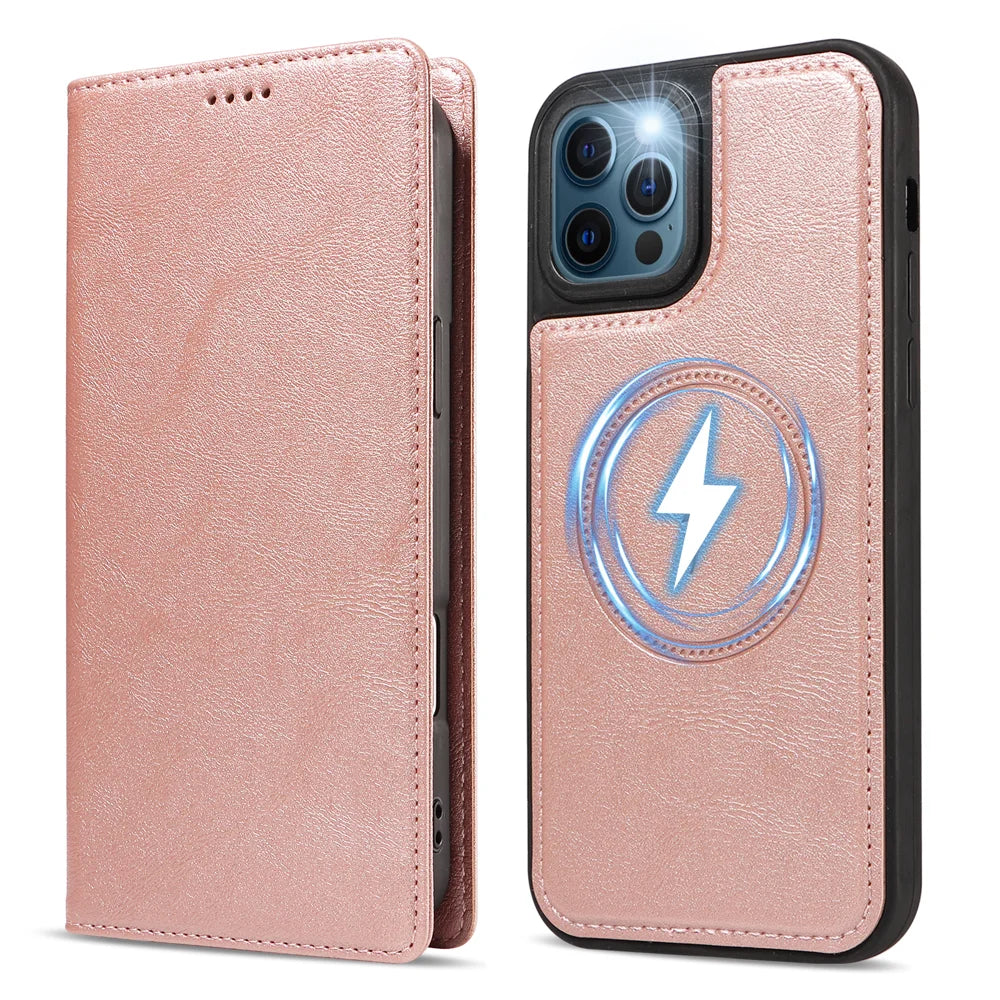 For iPhone 12 Pro / iPhone 12 Magnetic Case Detachable 2 in 1 Leather Wallet Phone Cover - Rose Gold - 5