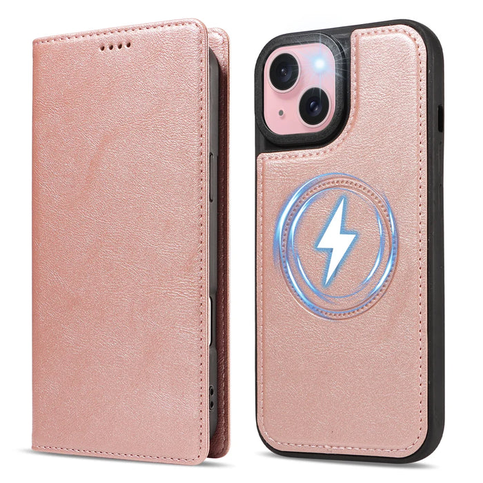 For iPhone 15 Magnetic Case Detachable 2 in 1 Leather Wallet Phone Cover - Rose Gold - 5
