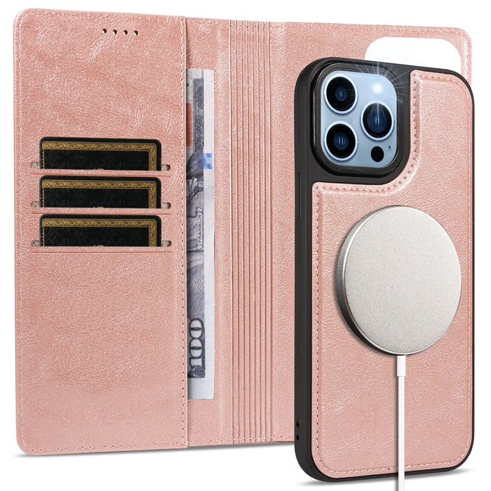 For iPhone 13 Pro Max Magnetic Case Detachable 2 in 1 Leather Wallet Phone Cover - Rose Gold - 3