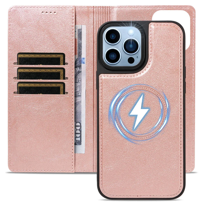 For iPhone 13 Pro Max Magnetic Case Detachable 2 in 1 Leather Wallet Phone Cover - Rose Gold - 4