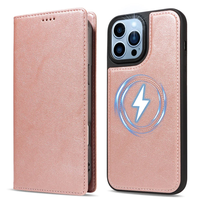 For iPhone 13 Pro Max Magnetic Case Detachable 2 in 1 Leather Wallet Phone Cover - Rose Gold - 5
