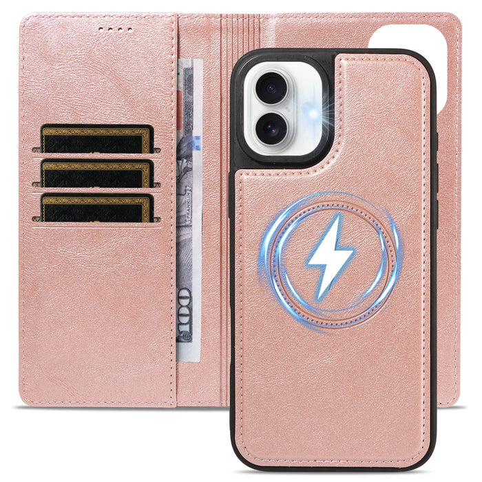 For iPhone 16 Plus Magnetic Case Detachable 2 in 1 Leather Wallet Phone Cover - Rose Gold - 4