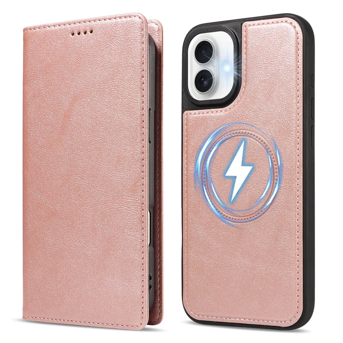 For iPhone 16 Plus Magnetic Case Detachable 2 in 1 Leather Wallet Phone Cover - Rose Gold - 5