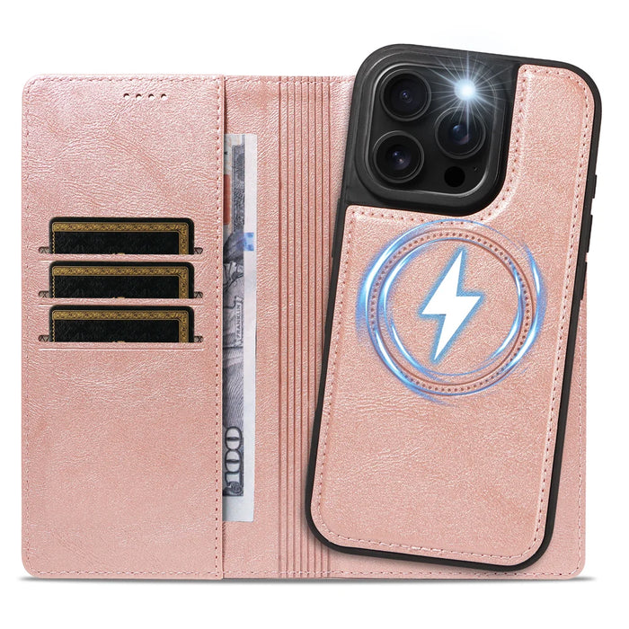 For iPhone 16 Pro Magnetic Case Detachable 2 in 1 Leather Wallet Phone Cover - Rose Gold - 2