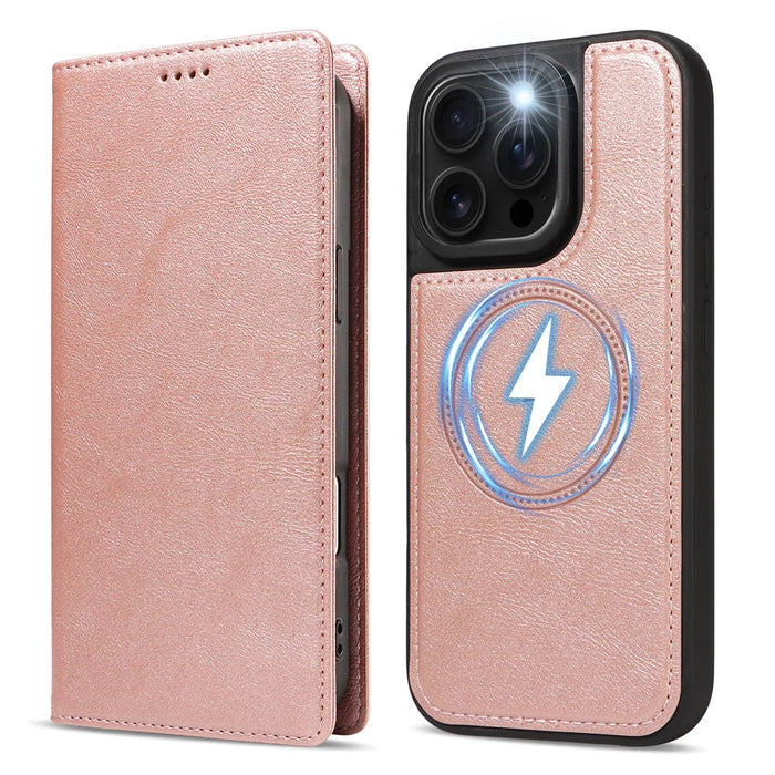 For iPhone 16 Pro Magnetic Case Detachable 2 in 1 Leather Wallet Phone Cover - Rose Gold - 5