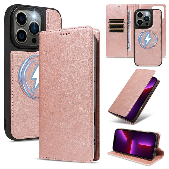 For iPhone 13 Pro Magnetic Case Detachable 2 in 1 Leather Wallet Phone Cover - Rose Gold - 1