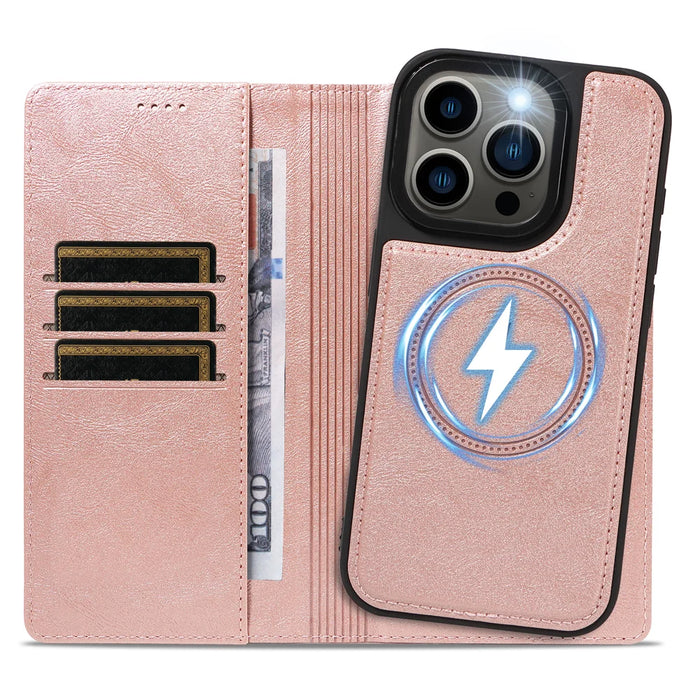 For iPhone 13 Pro Magnetic Case Detachable 2 in 1 Leather Wallet Phone Cover - Rose Gold - 2
