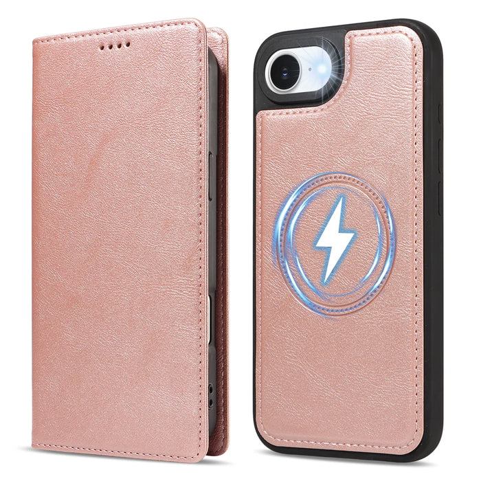 For iPhone 17e / iPhone 16e Magnetic Case Detachable 2 in 1 Leather Wallet Phone Cover - Rose Gold - 5