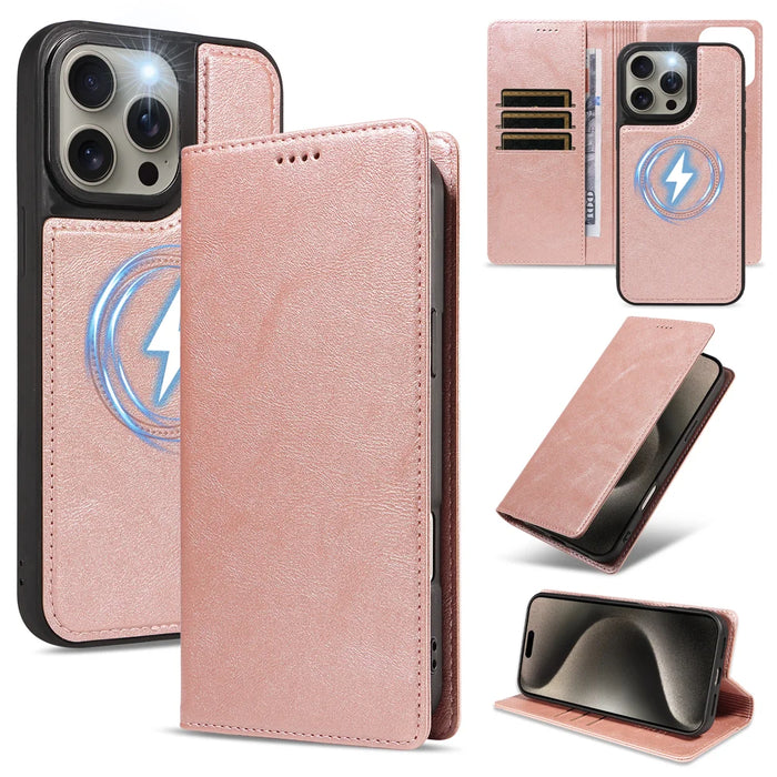 For iPhone 15 Pro Max Magnetic Case Detachable 2 in 1 Leather Wallet Phone Cover - Rose Gold - 1