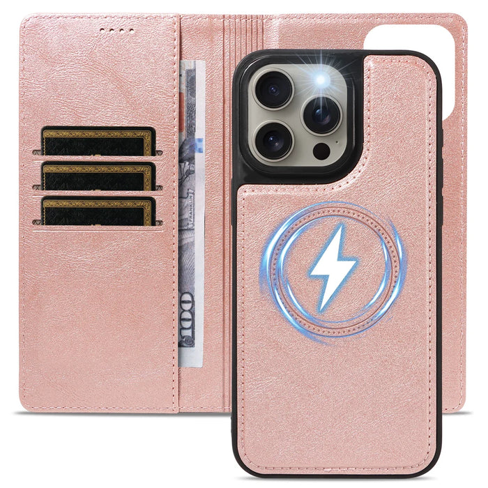 For iPhone 15 Pro Max Magnetic Case Detachable 2 in 1 Leather Wallet Phone Cover - Rose Gold - 4