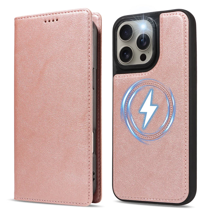 For iPhone 15 Pro Max Magnetic Case Detachable 2 in 1 Leather Wallet Phone Cover - Rose Gold - 5